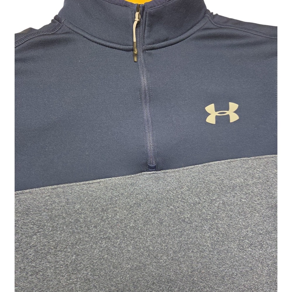 Under Armour Mens ColdGear Quarter Zip Pullover Blue Two Tone Medium Loose Fit